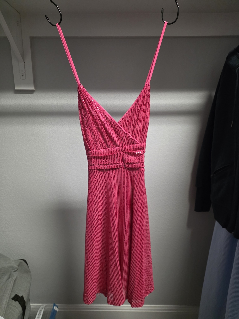 D&M Bright Pink Sequin Midi Dress with Criss Cross Straps